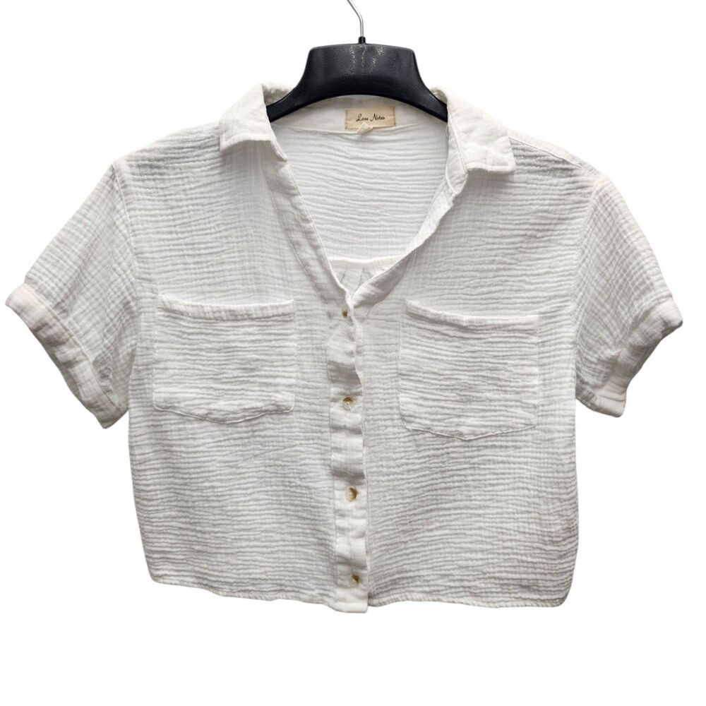 Love Notes Gauze Cropped Button Up Shirt Womens Medium White Coastal Chic Boho